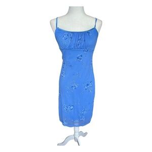 Vintage Periwinkle Floral Midi Dress 90's Early Y2K Medium